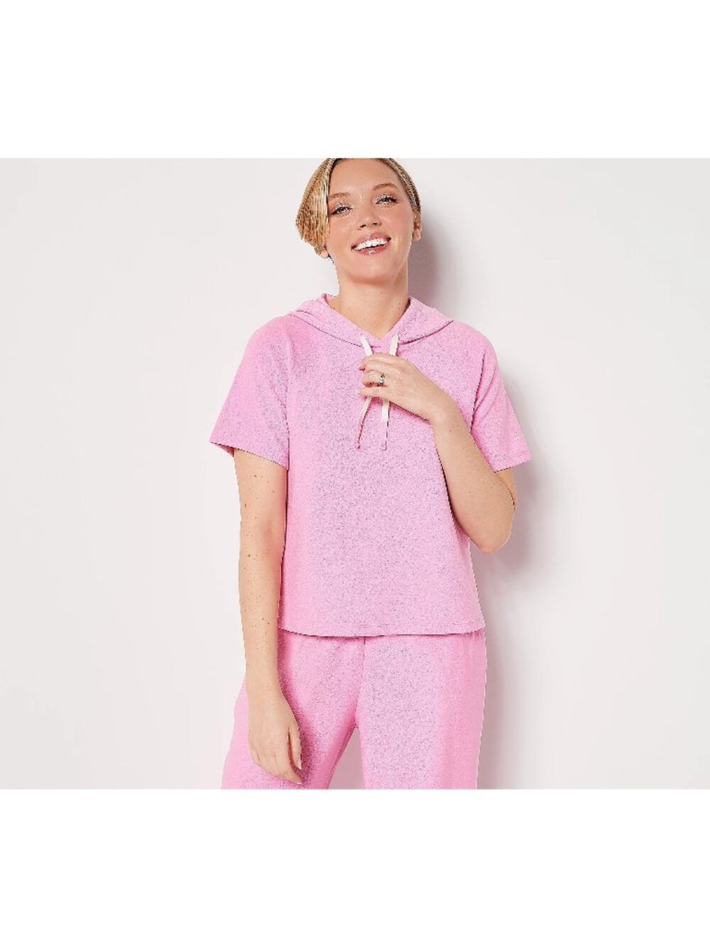 Candace Cameron Bure Beach Hoodie Medium Terry Cloth Short Sleeve Camellia Pink